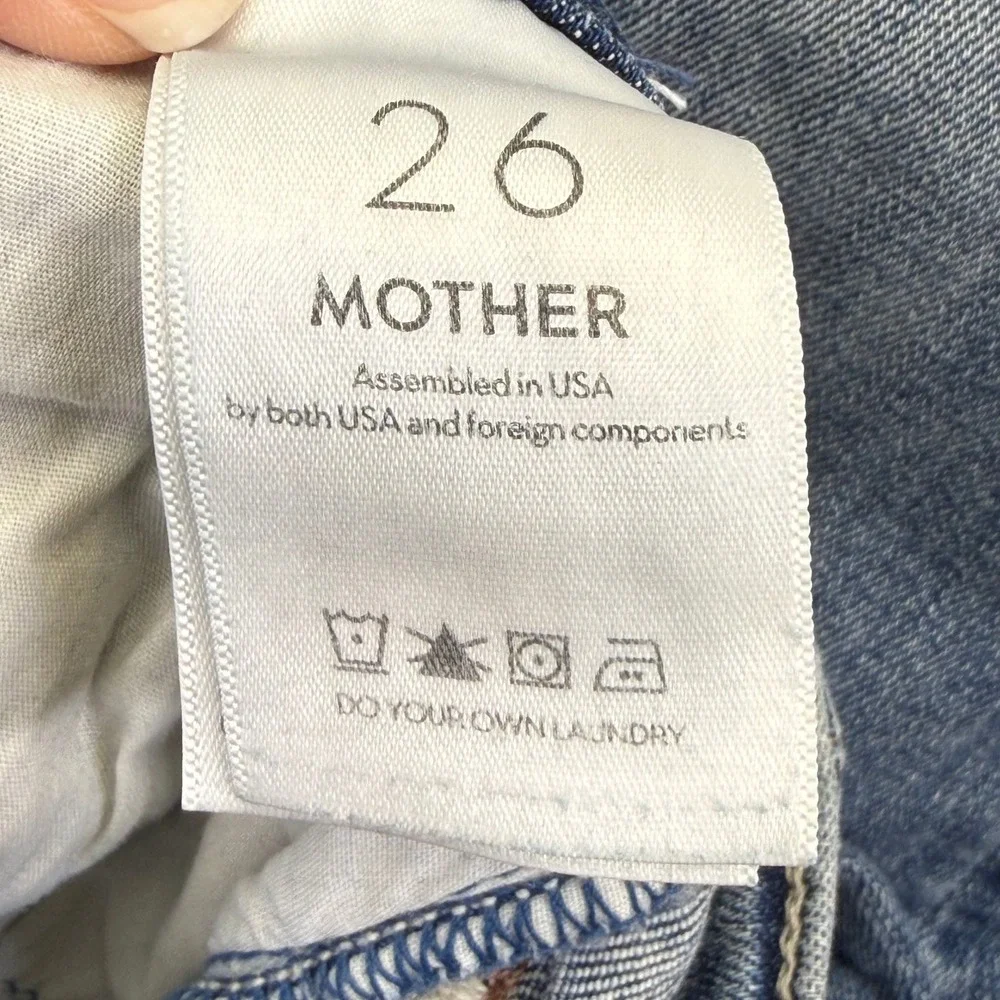 MOTHER The Insider Crop‎ Step Chew Jeans Dancing On Coals Blue Distressed 26